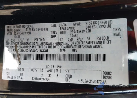 2016 Ford Escape Titanium z USA, uszkodzony, nr VIN 1FMCU9JX1GUC18335